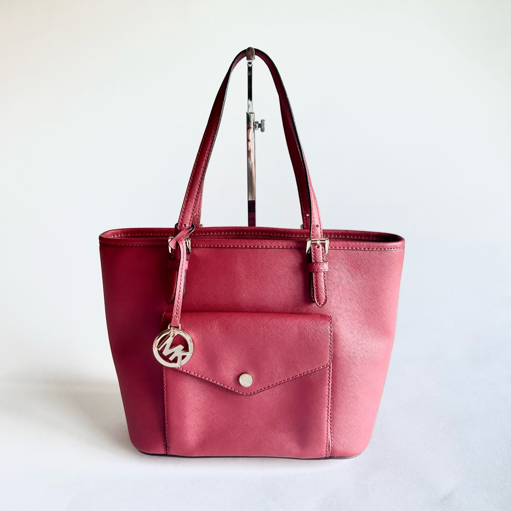 Michael Kors Red Crossgrain Leather Tote